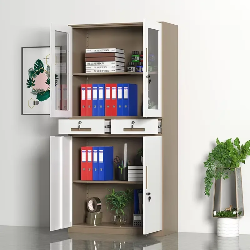 Modern Movable Office Metal Storage Cabinet-Heavy Duty Filing Cabinet with Glass Door for Office Furniture