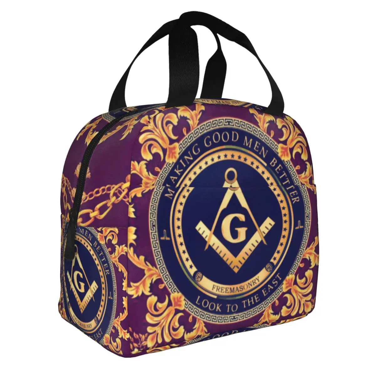 Freemason Square And Compass Thermal Insulated Lunch Bag Women Masonic Symbol Portable Lunch Container Multifunction Food Box