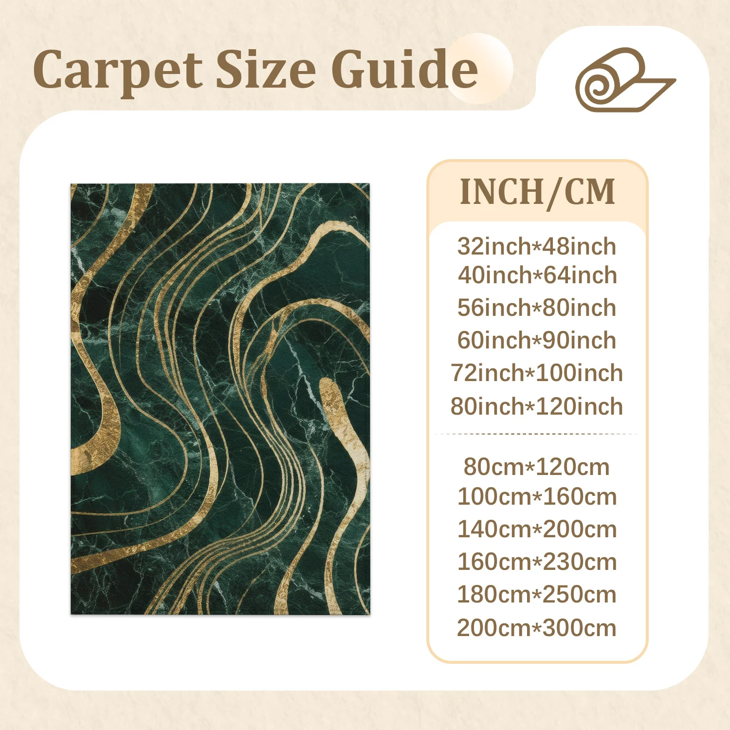 Large Indoor Area Rug, Soft Velvet Low Pile with Non-Slip Dotted Backing, Machine Washable Emerald Gold Marble Swirl Abstract Rug for Living Room Bedroom