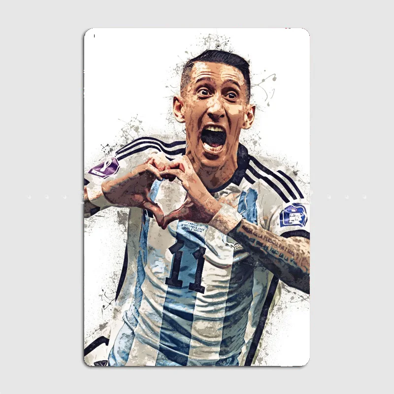 Angel Di Maria Argentina Football Player Retro Metal Poster Sign Club Mural  Wall Art Plaque Tin Sign Room Decoration Home Decor