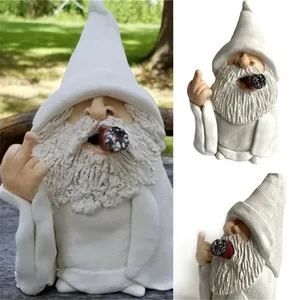 Engraçado fumar dedo médio assistente gnomos estátua, jardim estatueta arte, decoração para gramado, quintal, pátio ornamentos, 1pc 10 principais vendas estátua mago - №6