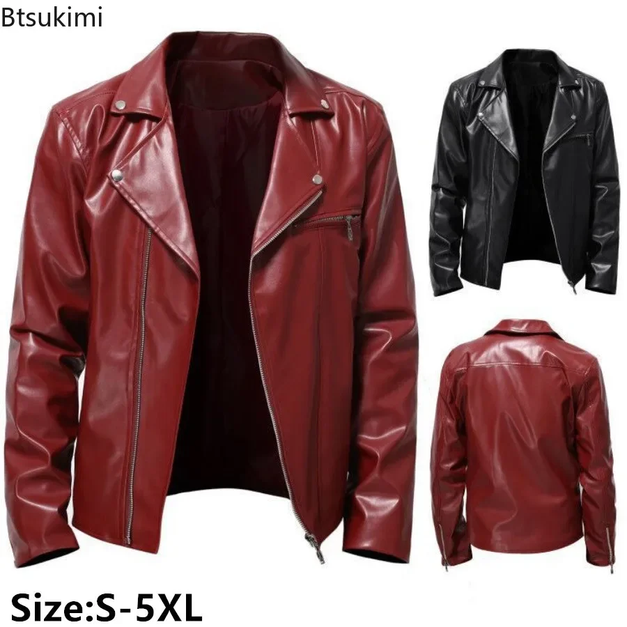 2024 Spring Autumn Men\'s Streetwear Handsome PU Leather Jacket Trend Hip Hop Motorcycle Faux Leather Jacket for Men Size S-5XL