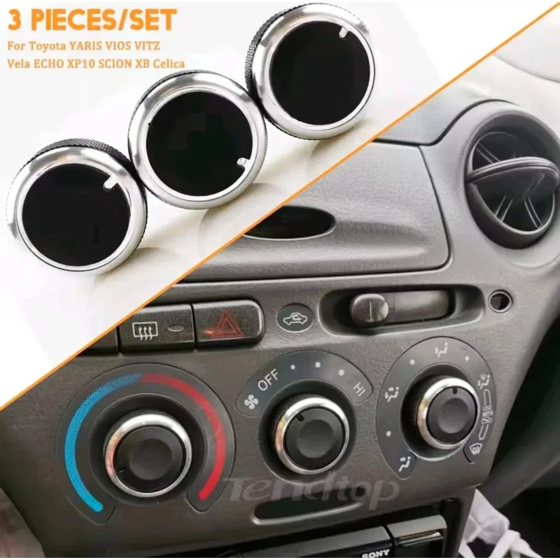 3Pcs/Set For Toyota YARIS VIOS VITZ Vela ECHO XP10 SCION XB Celica Car Air Conditioning Button Turning Switch Knob AC Knob