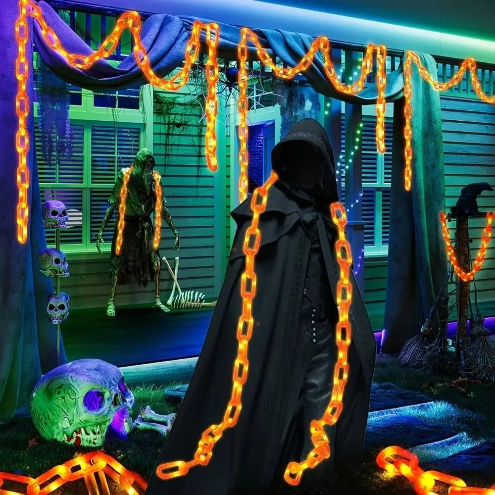 2M Halloween Chain Lights Waterproof Battery or Solar-powered Skeleton String Lights 8 Lighting Modes