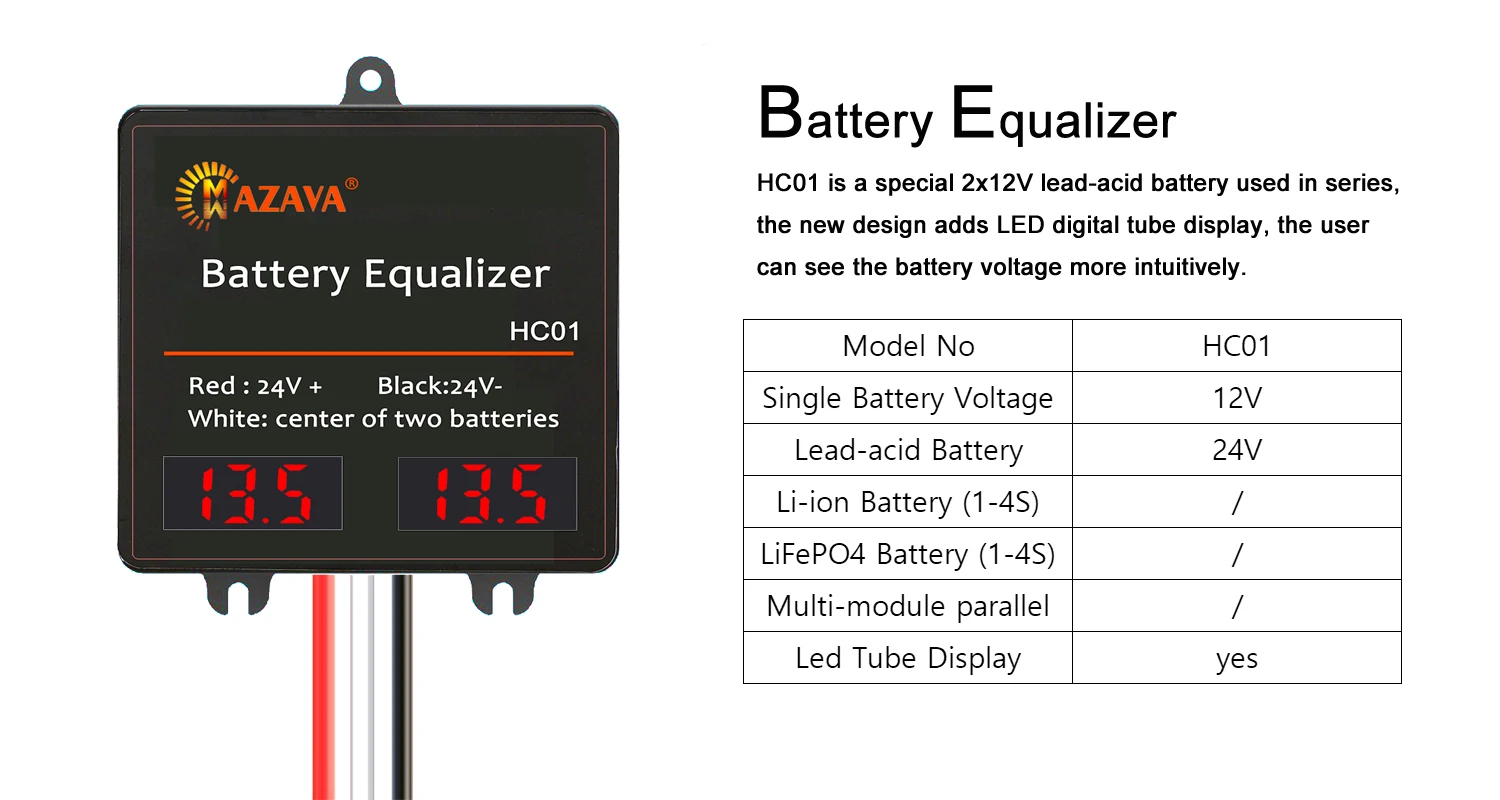 MAZAVA HC01 HC02 Battery Equalizer For 2x12V 4X12V Batteries Voltage balancer 2S 4S Active Lead Acid Battery Controller