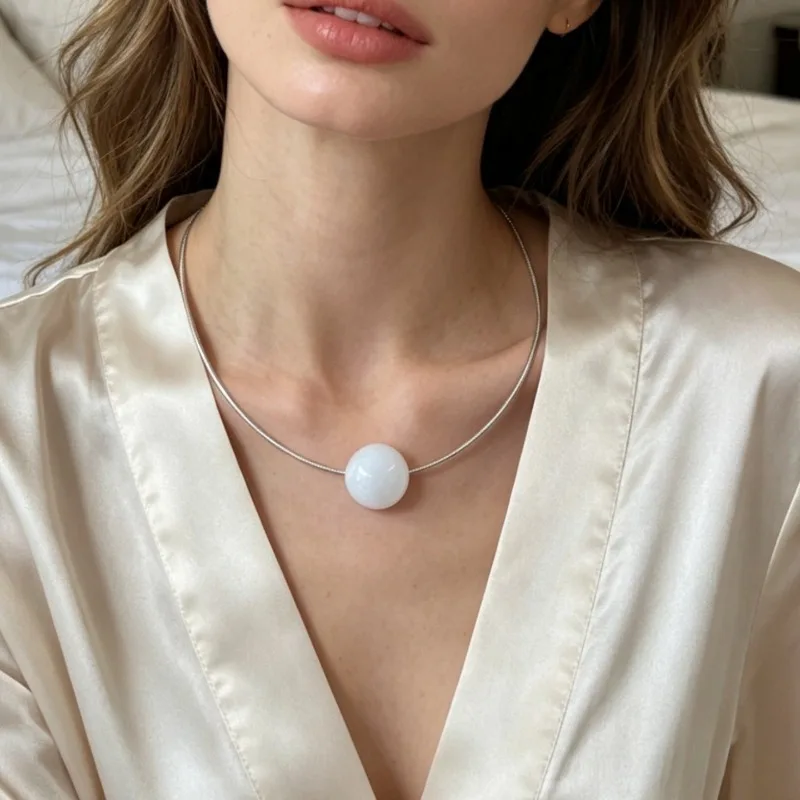 Minimalist White Ball Choker Wire Collar Necklace Simple Round Pendant Elegant Geometric Jewelry Gift For Women