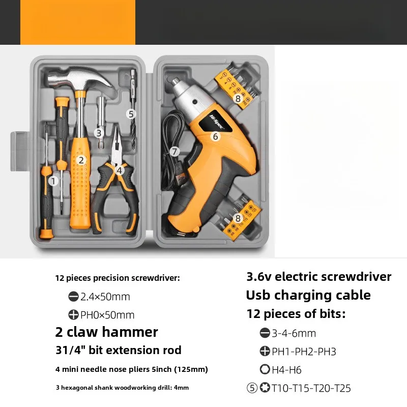 

3.6V Cordless Rechargeable Electric Screwdriver Kit Mini Lightweight Portable Tool with 20PC Bits for Home DIY Repair