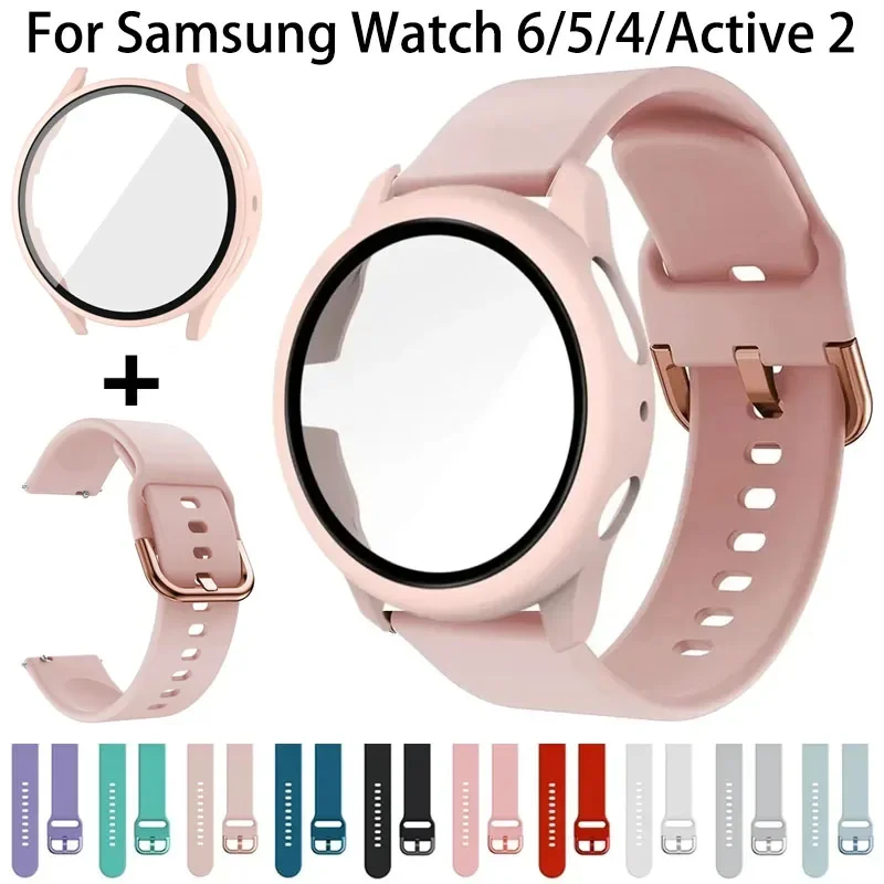 20mm Strap + PC Case for Samsung Galaxy Watch Active 2 Bracelet Band Bumper for Samsung Watch 4/5/6 40mm 44mm Protective Cover