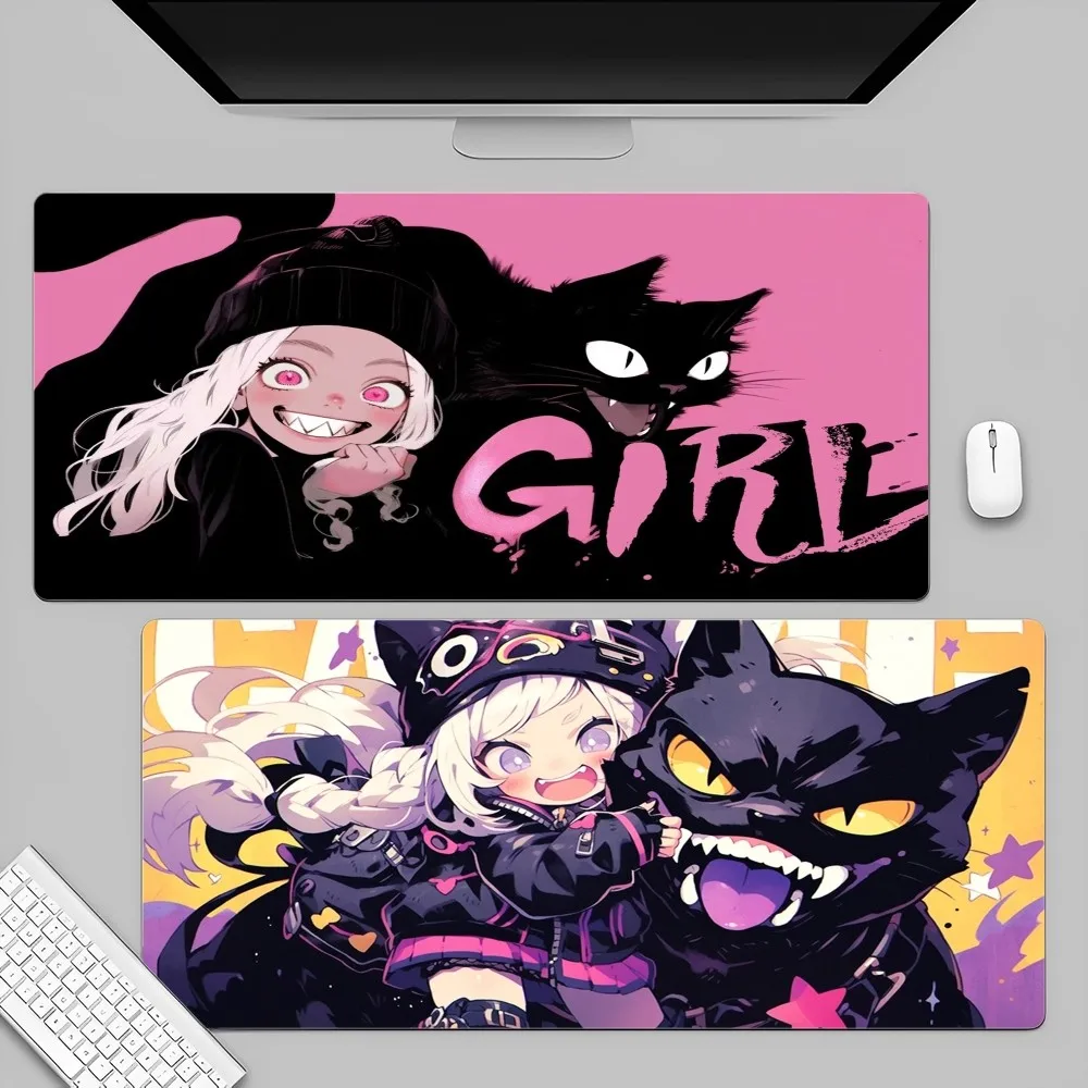 

Cat Girl AI Cool Mousepad 80x30cm XL Lockedge Office Computer Desk Mat Table Keyboard Big Mouse Pad Laptop Cushion Non-slip