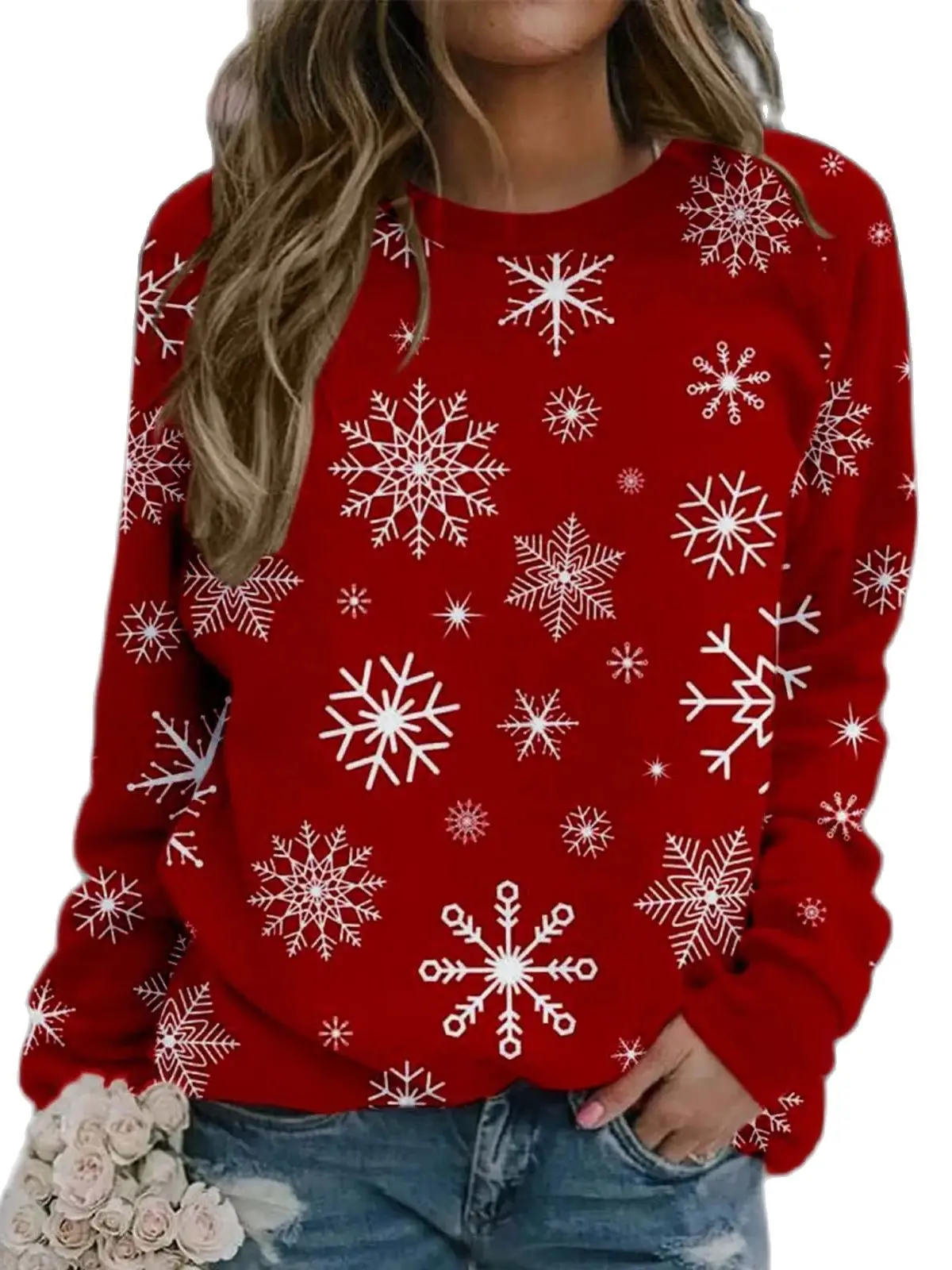 

2023 New Woman Clothing Christmas Printed Pullover Tops Long Sleeve O Neck Sweatshirts Casual Xmas Party Clothes 8 Colors