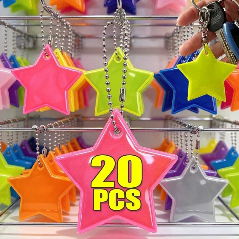 Reflective Star Pendant Kids Adults Safety Y2K DIY Creative Keychain Backpack Hanging Charm Warning Reflector Key Tag Bead Chain
