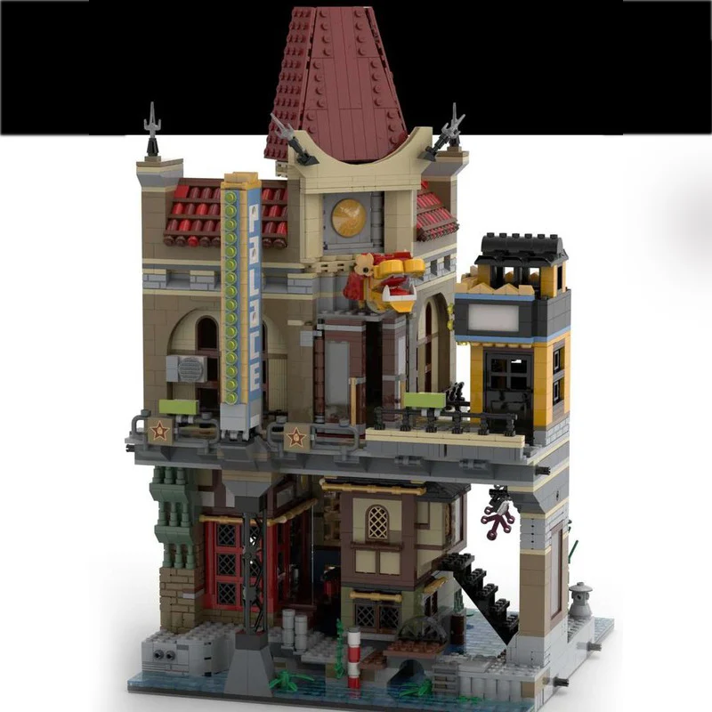 gfdsa City Street View Model MOC Building Bricks Multi-Level Street Building Modular Technology Gifts Holiday Assemble Children
