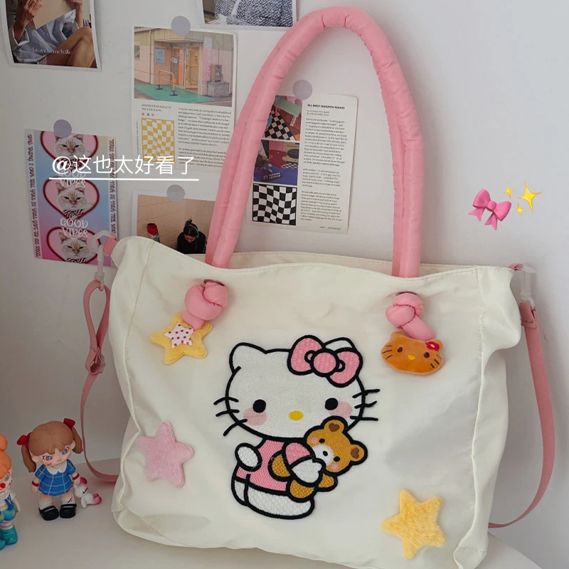 Cute Hello Kitty Y2K Bag Sanrio Kawaii Anime Large Capacity All-Match Girly Heart Shoulder Bag Cartoon Handbag Bag Gift for Girl