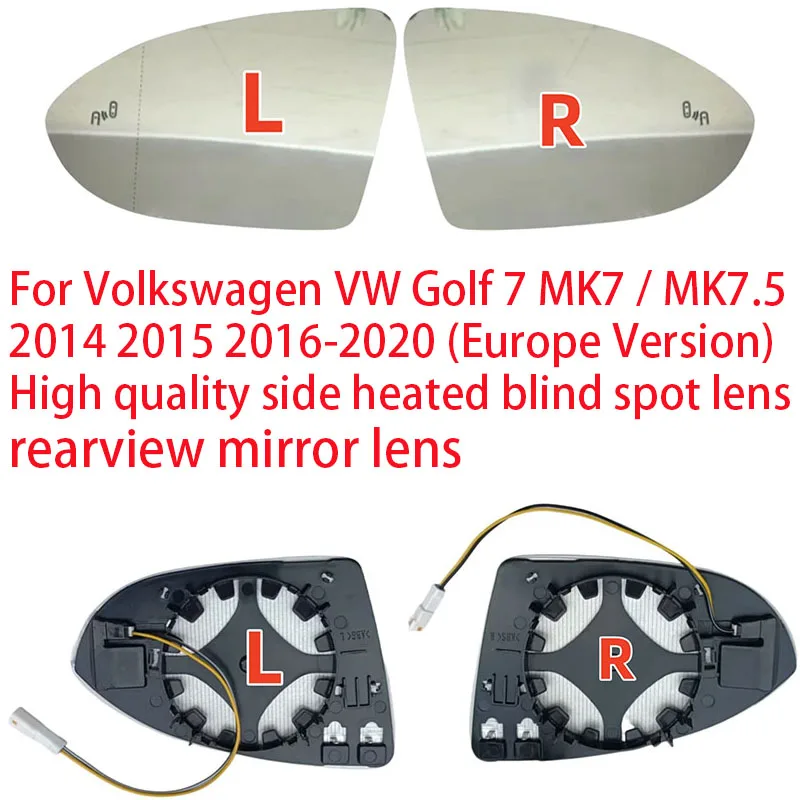 For Volkswagen VW Golf 7 MK7 / MK7.5 2014-2020 (Europe Version) High Quality Side Heated Blind Spot Lens Rearview Mirror Lens