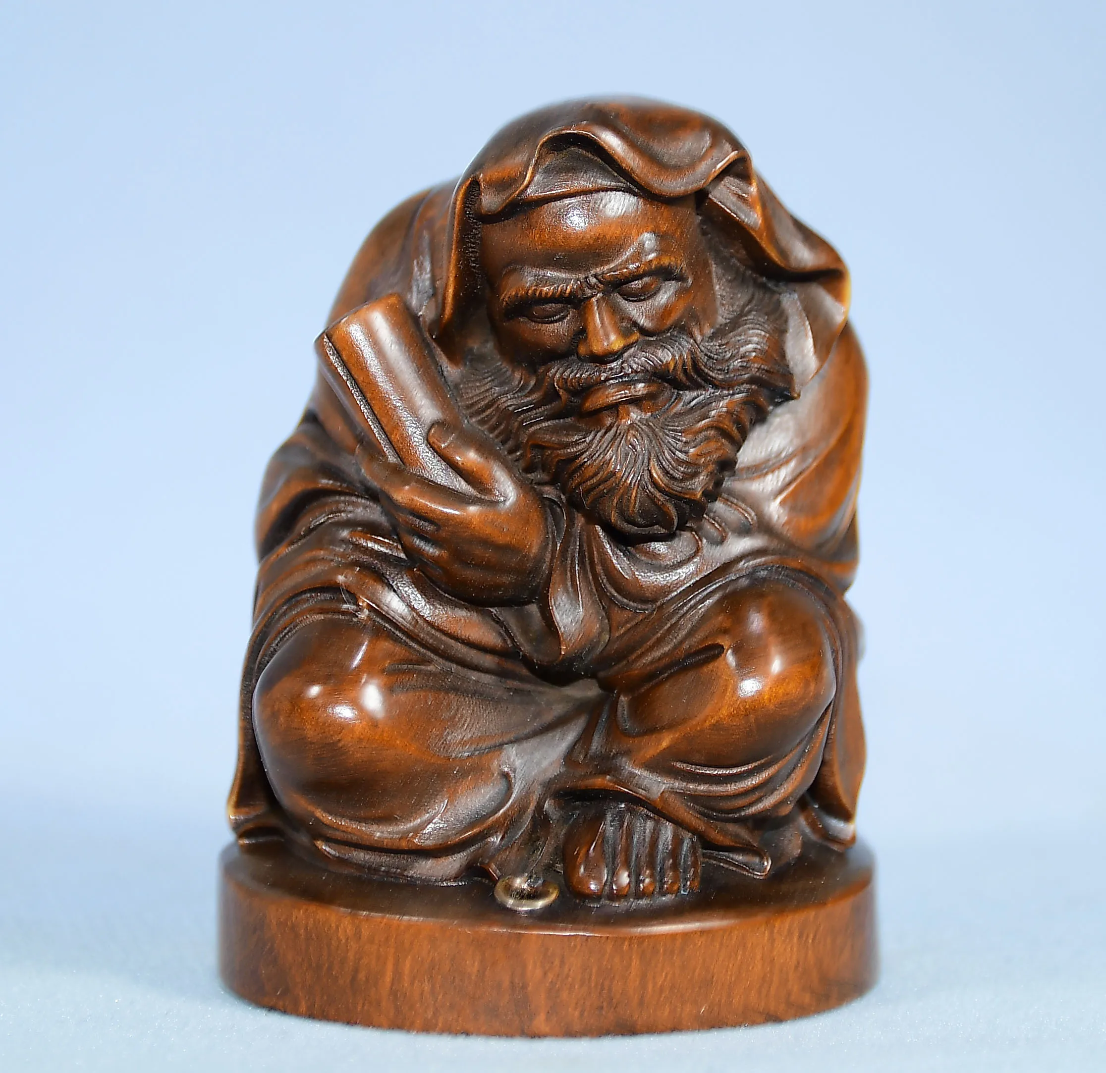 3"Old Boxwood Bodhidharma Buddha incense holder hand-held ornament Wenfang screen Amitabha Worship Hall Town house