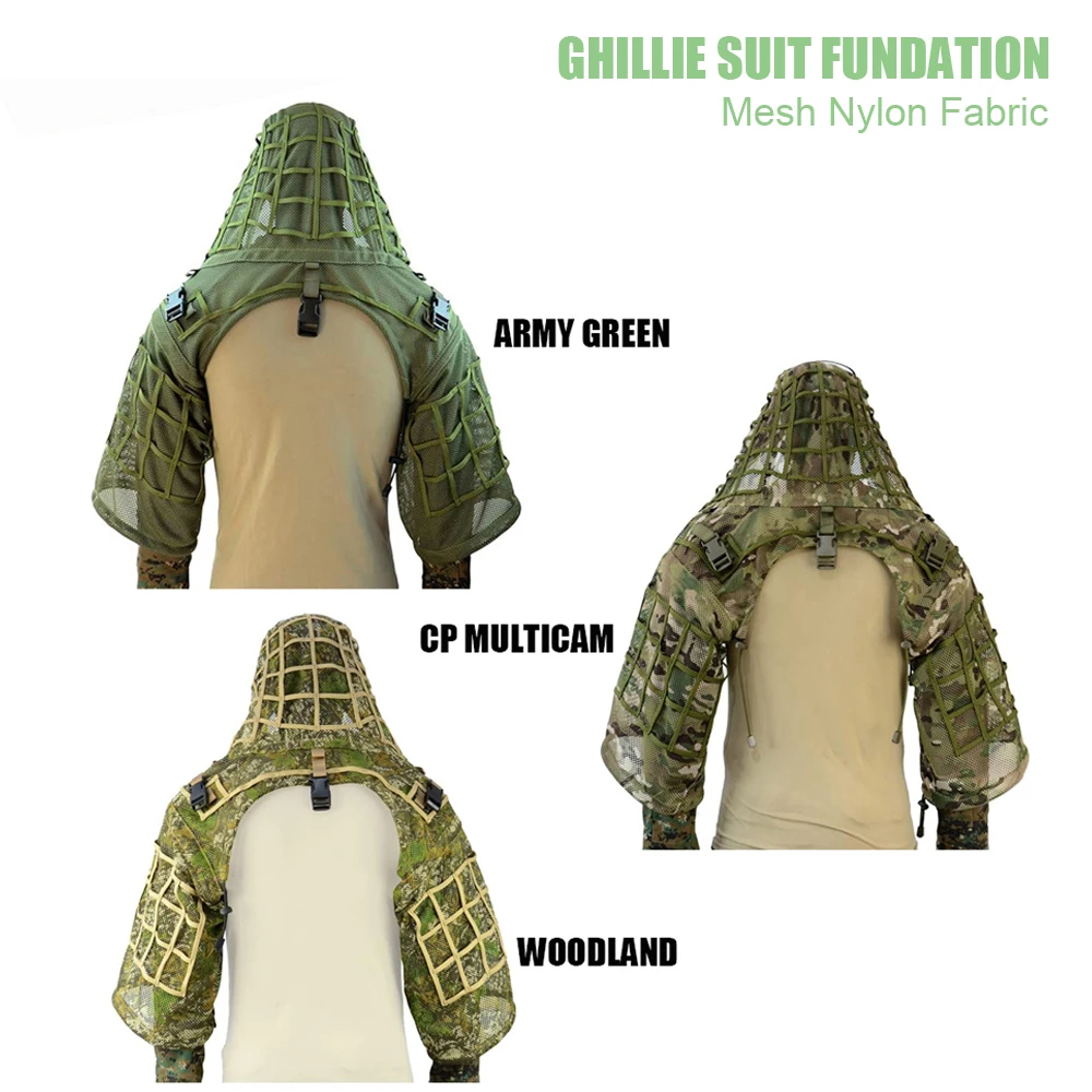 รองพื้น Ghillie Suit, Ghillie Poncho, ฐาน Ghillie ล่าสัตว์ลายพราง, Ghillie Cape Sniper Viper Hood สําหรับเพนท์บอลอัดลม