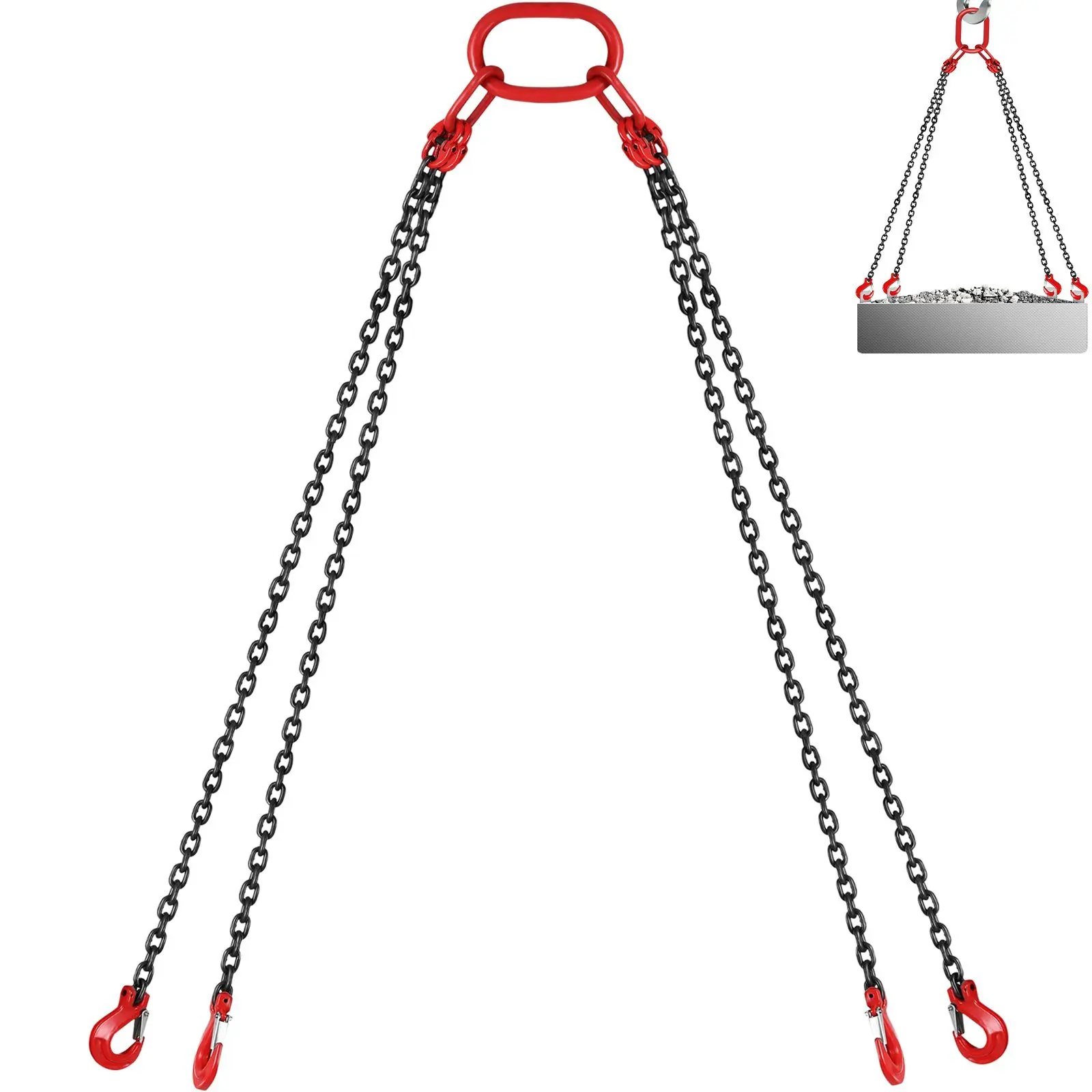 10FT Chain Sling 5/16 Inch X 10 FT Engine Lift Chain G80 Alloy Steel Engine Chain Hoist Lifts 3 Ton with 4 Leg Grab Hooks