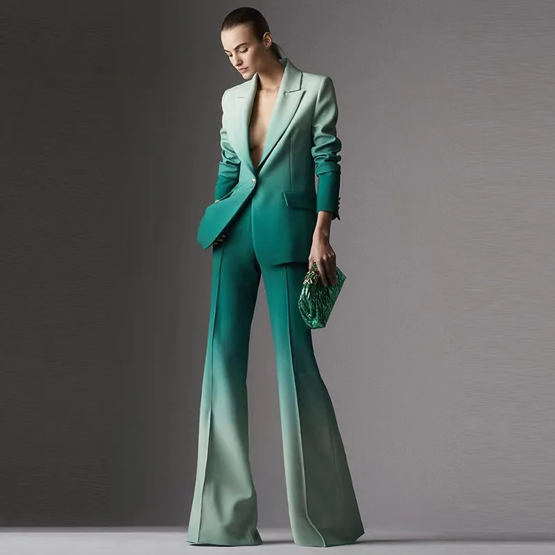 Blazer et pantalon évasé à bouton unique imprimé pour femme, style étoile, document nickel é, haute qualité, mode la plus récente, imbibé, 2 pièces, 2024