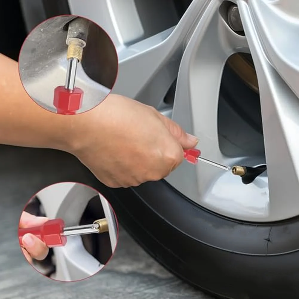 4-in-1 Valve Tool Tire Valve Kit 2 Tools Included Copper-plated Stainless Steel Tire Valve Removal For Tire Maintenance