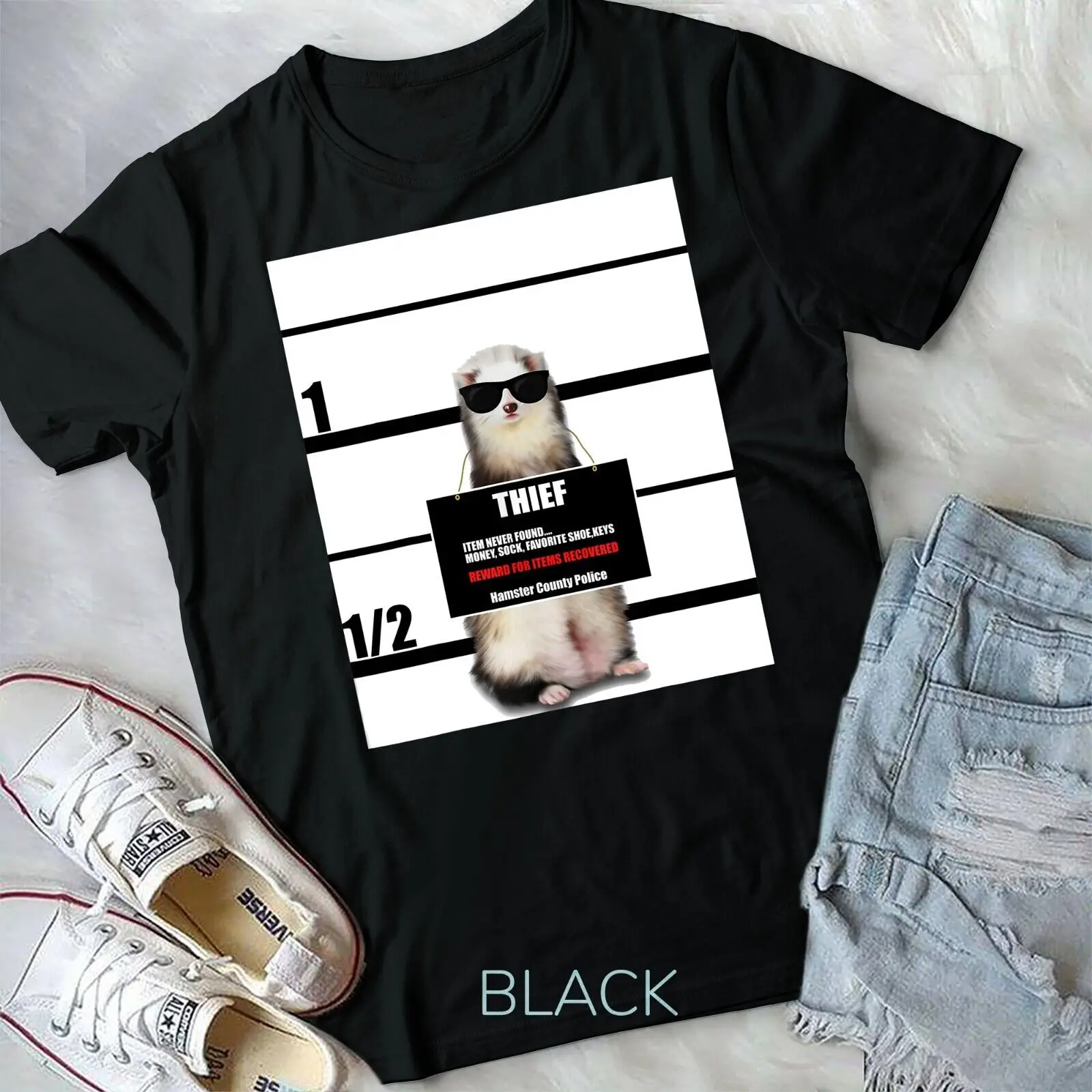 Pet Ferret Tee Funny Ferret, Thief, Mugshot, Gift Unisex T-shirt