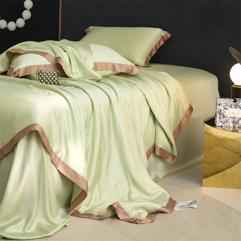 AClass60Light Luxury Tencel Spring Summer Blanket20% Protein Cool Ice Silk Air-Conditioned Room Thin Duvet Four-Piece Set