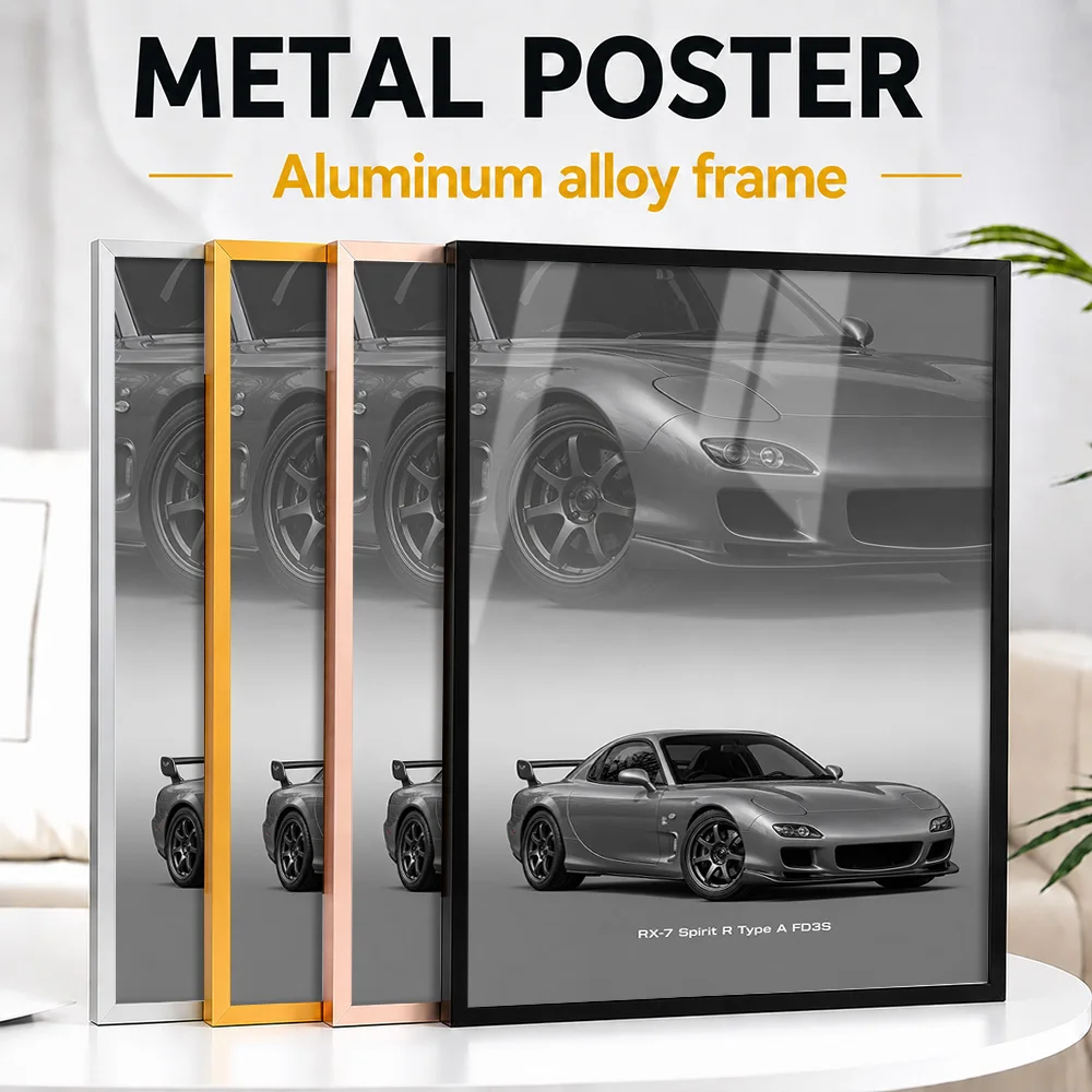 Japanese RX-7 Spirit R Type A FD3S Titanium Grey Metallic Sports Car Framed Metal Poster Customized Track Wall Art For Garage