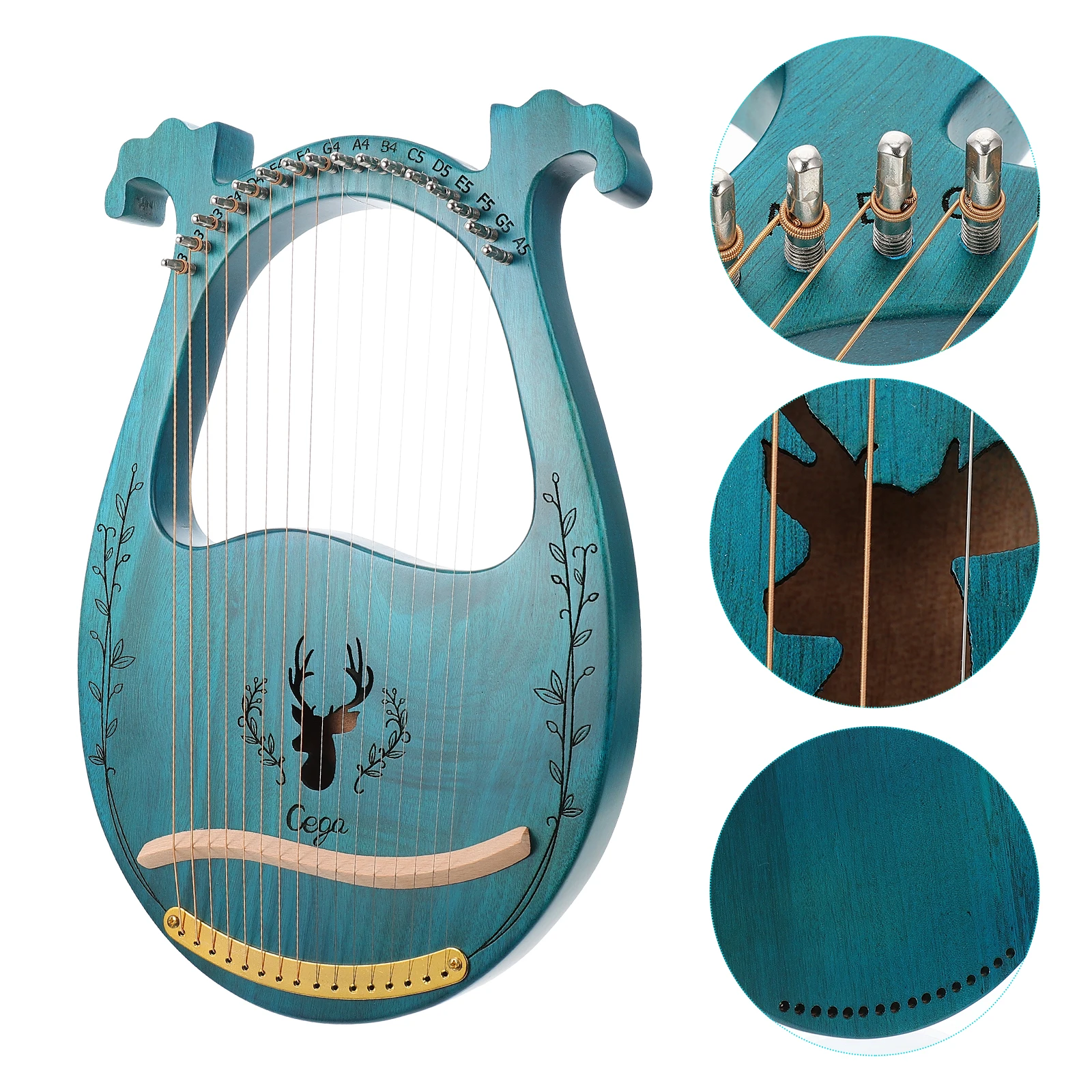 16 String Solid Wood Harp Lyre Handheld Musical Instrument Ancient Style Retro Relaxing String Instrument With Extra Harp Picks - Image 2