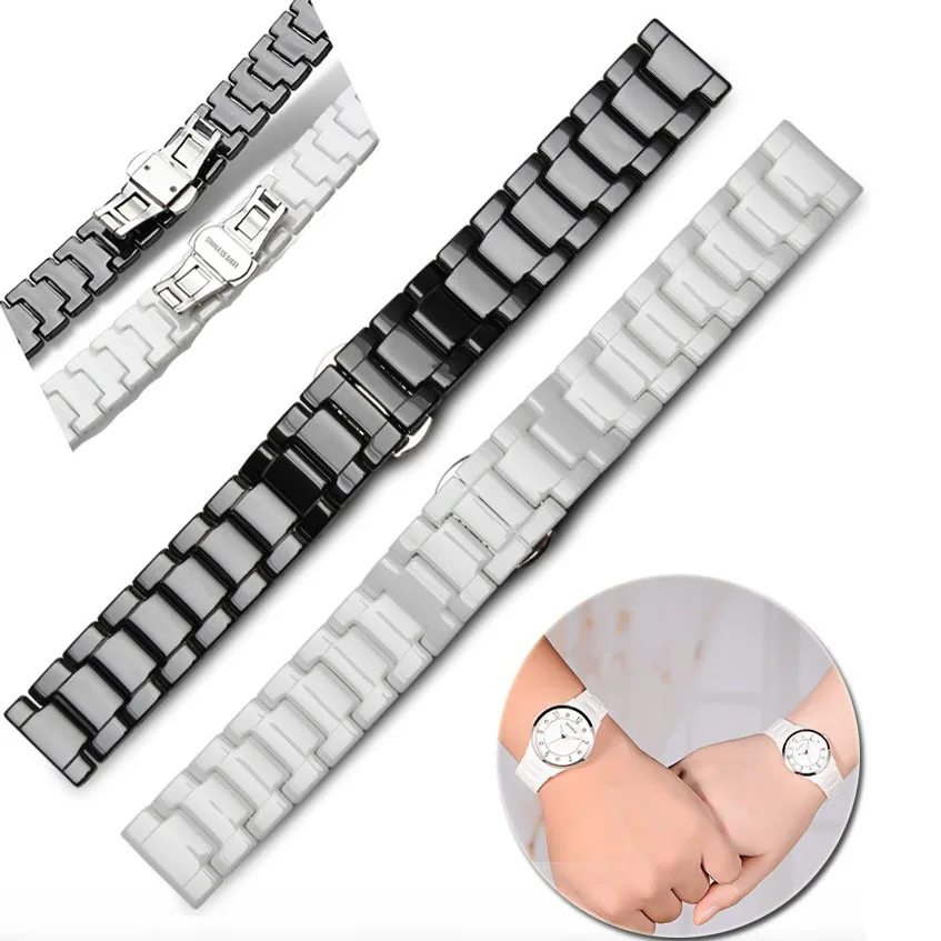 

Черно-белый керамический ремешок для часов 14 мм, 16 мм, 18 мм, 20 мм, 22 мм, универсальный ремешок для часов, мужской и женский браслет для наручных часов, сменный ремешок