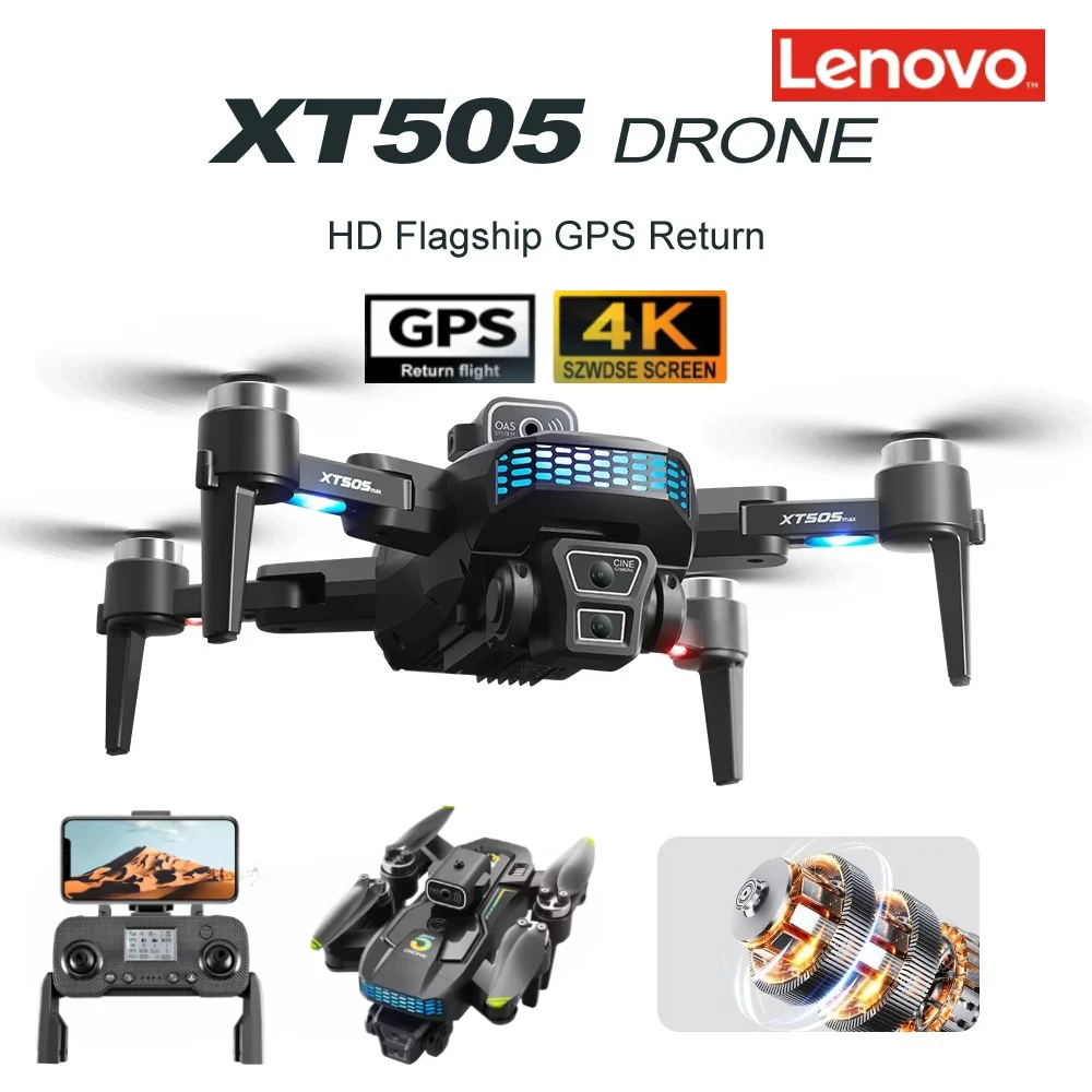 

Lenovo Brushless XT505 Foldable Drone 5G GPS Optical Flow Dual WiFi Professional Aerial Camera Gimbal Medium Size RC Quadcopter