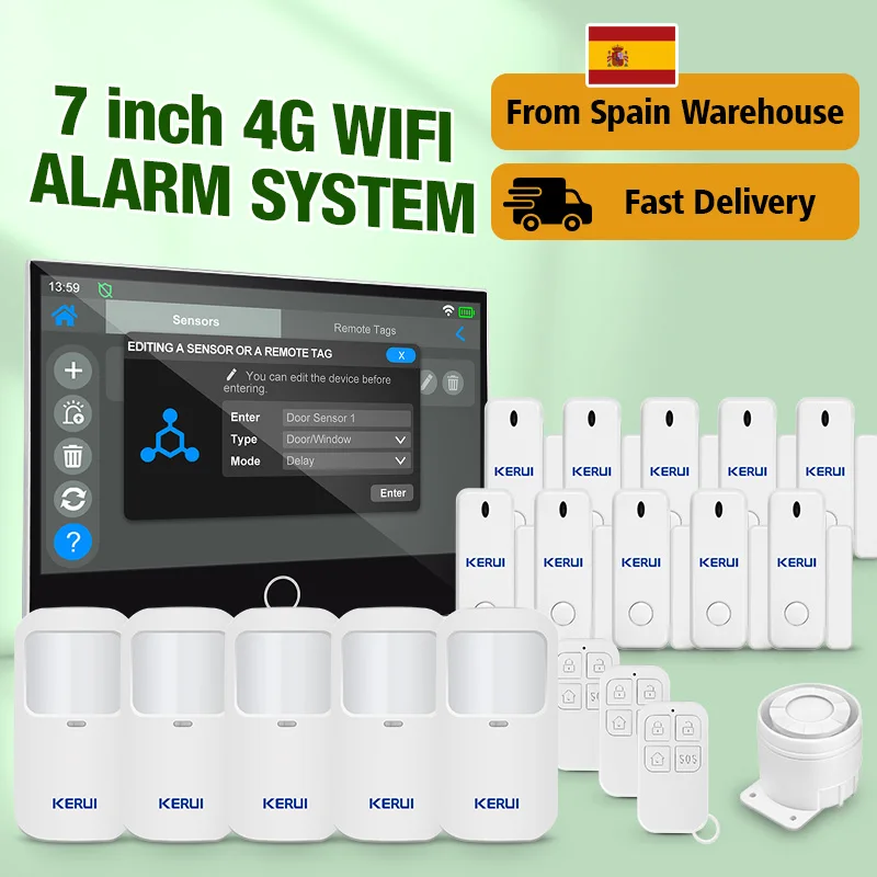 Livraison rapide KERUI Tuya WiFi + 4G système d'alarme domestique définit avec écran tactile de 7 pouces de Protection de sécurité d'alarme ES Warehouse G70