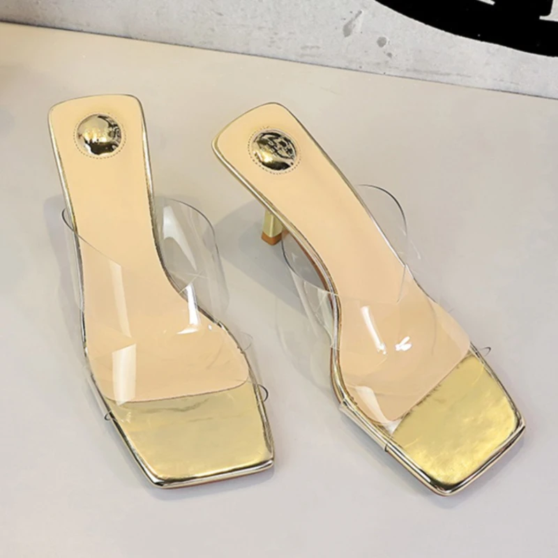 BIGTREE New Summer Women Slippers Fashion Transparent Perspex Heels Female Square Toe Sandals Party Slides Shoes Size 34-40