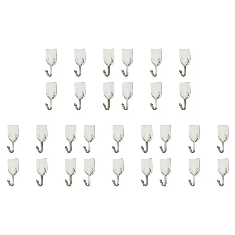 

30 штук самоклеящихся настенных/дверных крючков-держателей для полотенец для ванной и кухни, белые - AT30