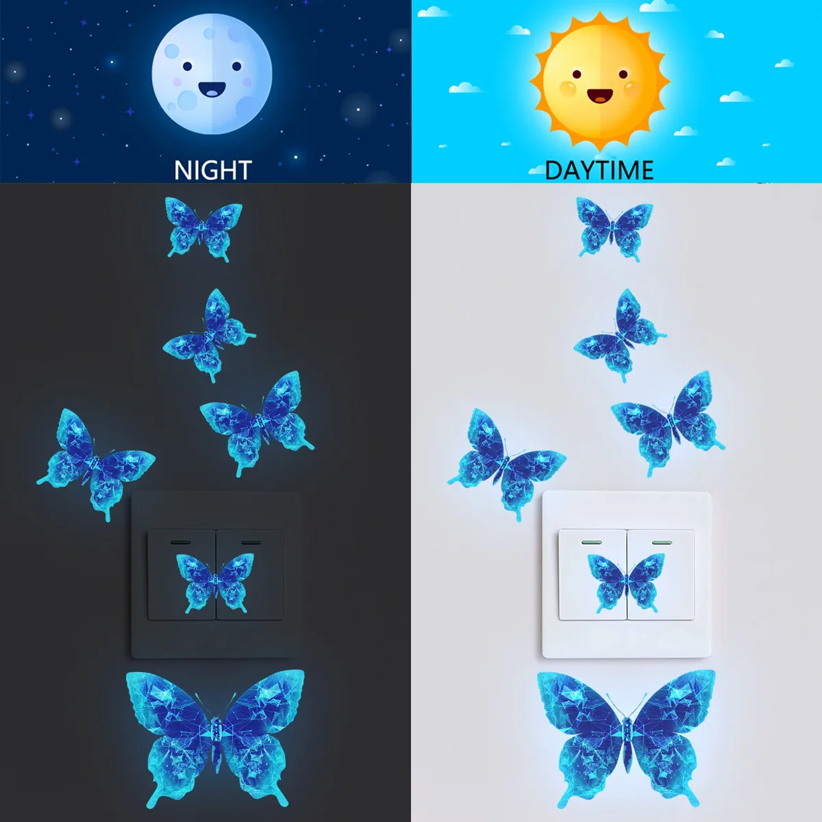 New Blue Glow-in-the-dark Butterfly Wall Stickers Room Decoration Accessories Cartoon Sticker for Anniversaries Birthdays Paster