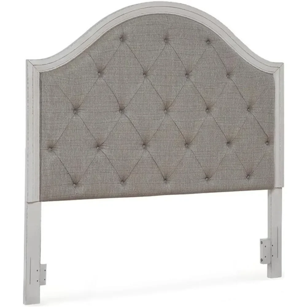 Classic Upholstered Tufted Panel Headboard ONLY, Queen, White & Beige