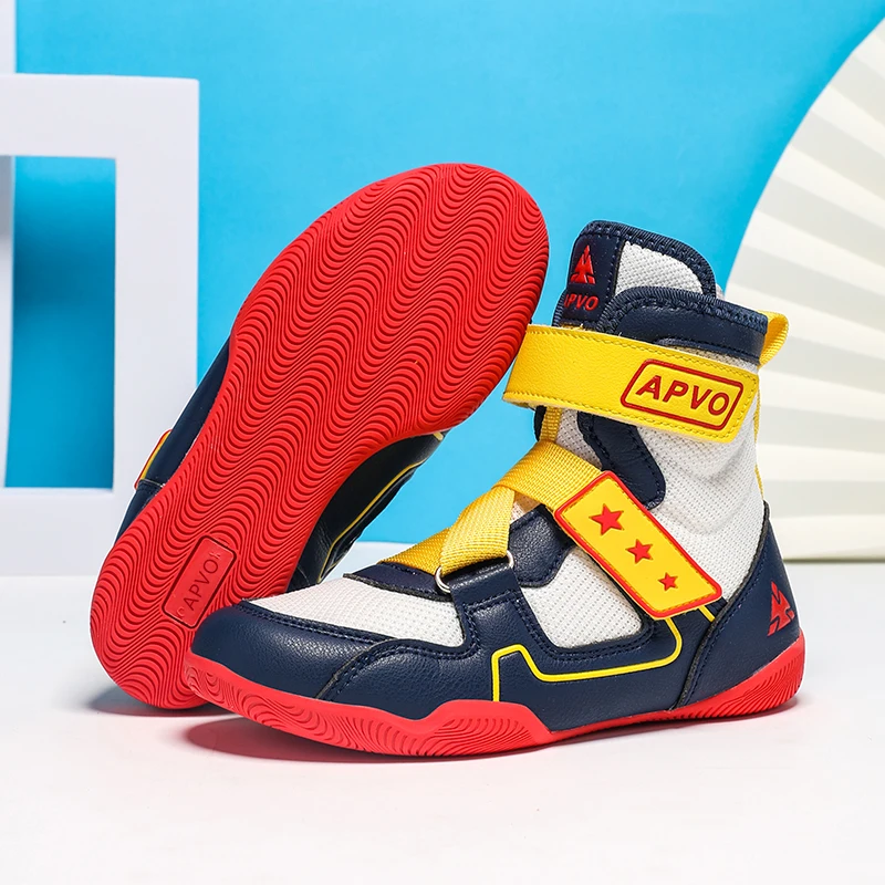 High-top boxing training shoes Comfortable training wrestling shoes Versatile hook-and-loop fastening design Squat shoes