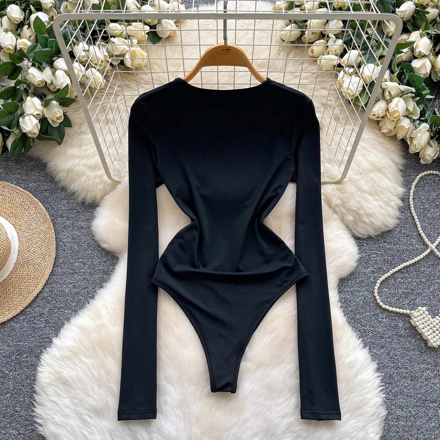 Hotsweet Elegant long sleeve O-Neck Bodysuits Straps Sexy Streetwear High Street Autumn Winter Jumpsuit
