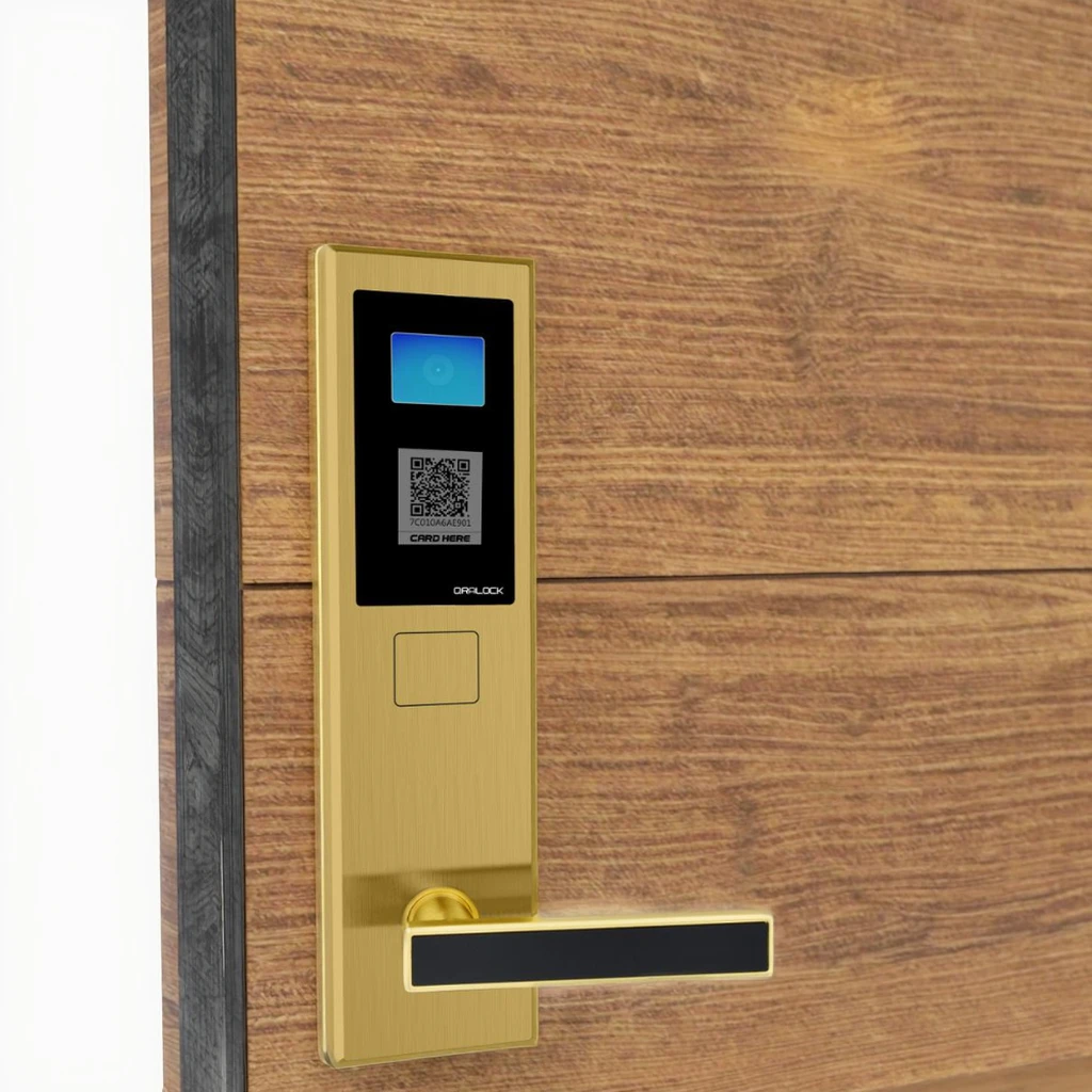 Porta mobile lucida per app con serratura per hotel in acciaio inossidabile certificata CE e FCC con scanner QR Code per hotel