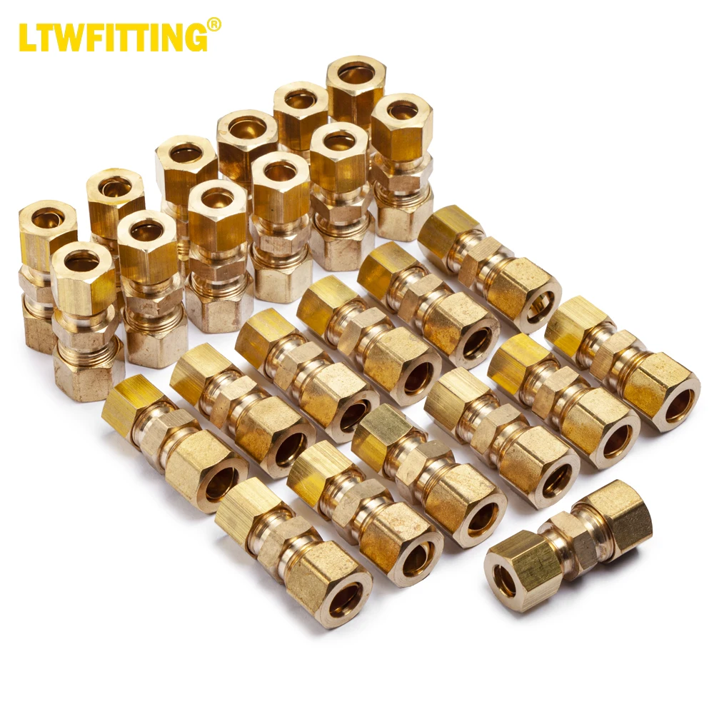 

LTWFITTING 3/8-Inch OD x 5/16-Inch OD Compression Reducing Union,Brass Compression Fitting(Pack of 25)