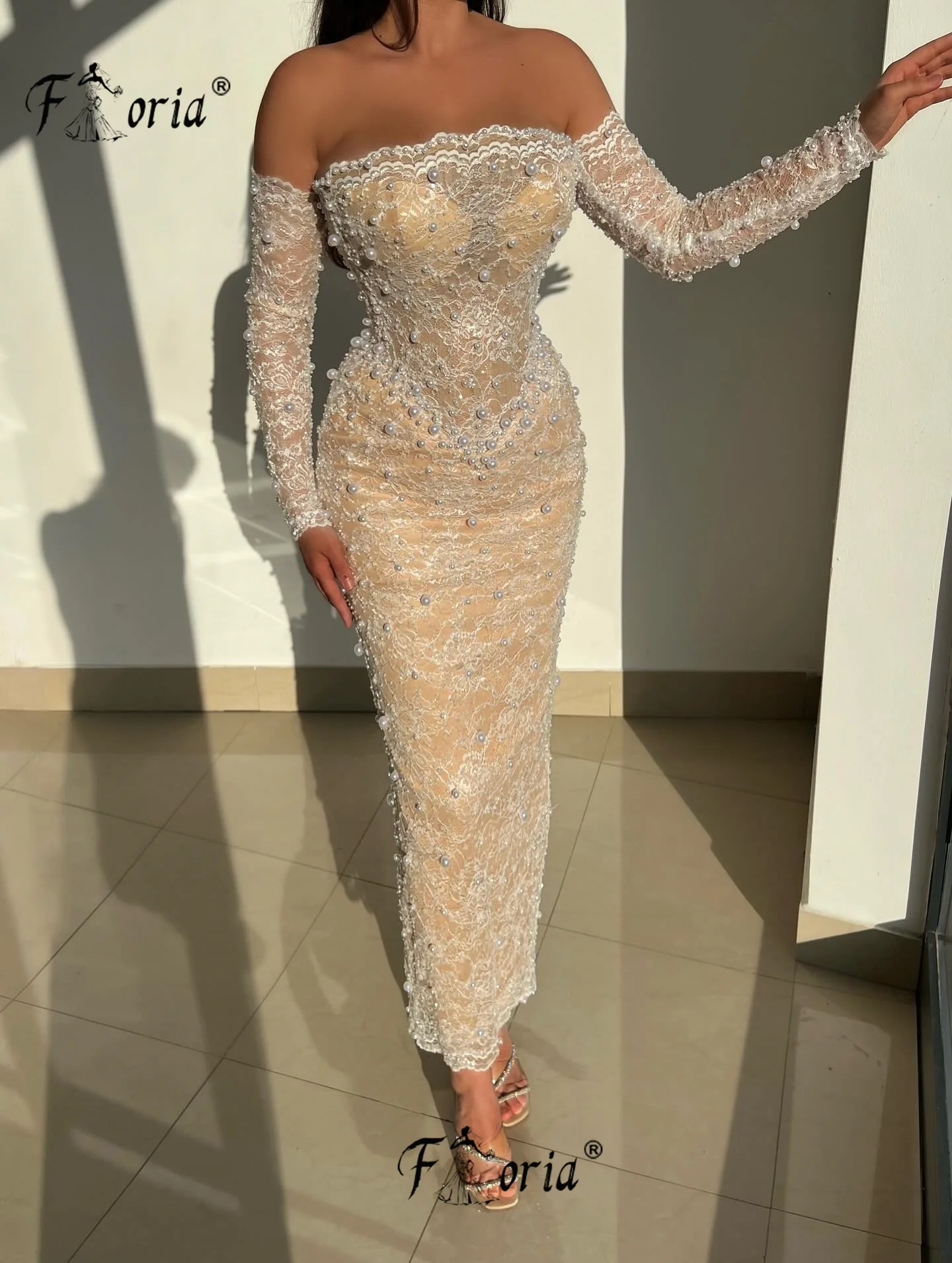 Eleganckie sukienki na przyjęcie w stylu syreny, zdobione perłami, couture, koronkowe, w kolorze nude, suknie ślubne celebrytów, suknia wieczorowa, eleganckie suknie galowe 2025