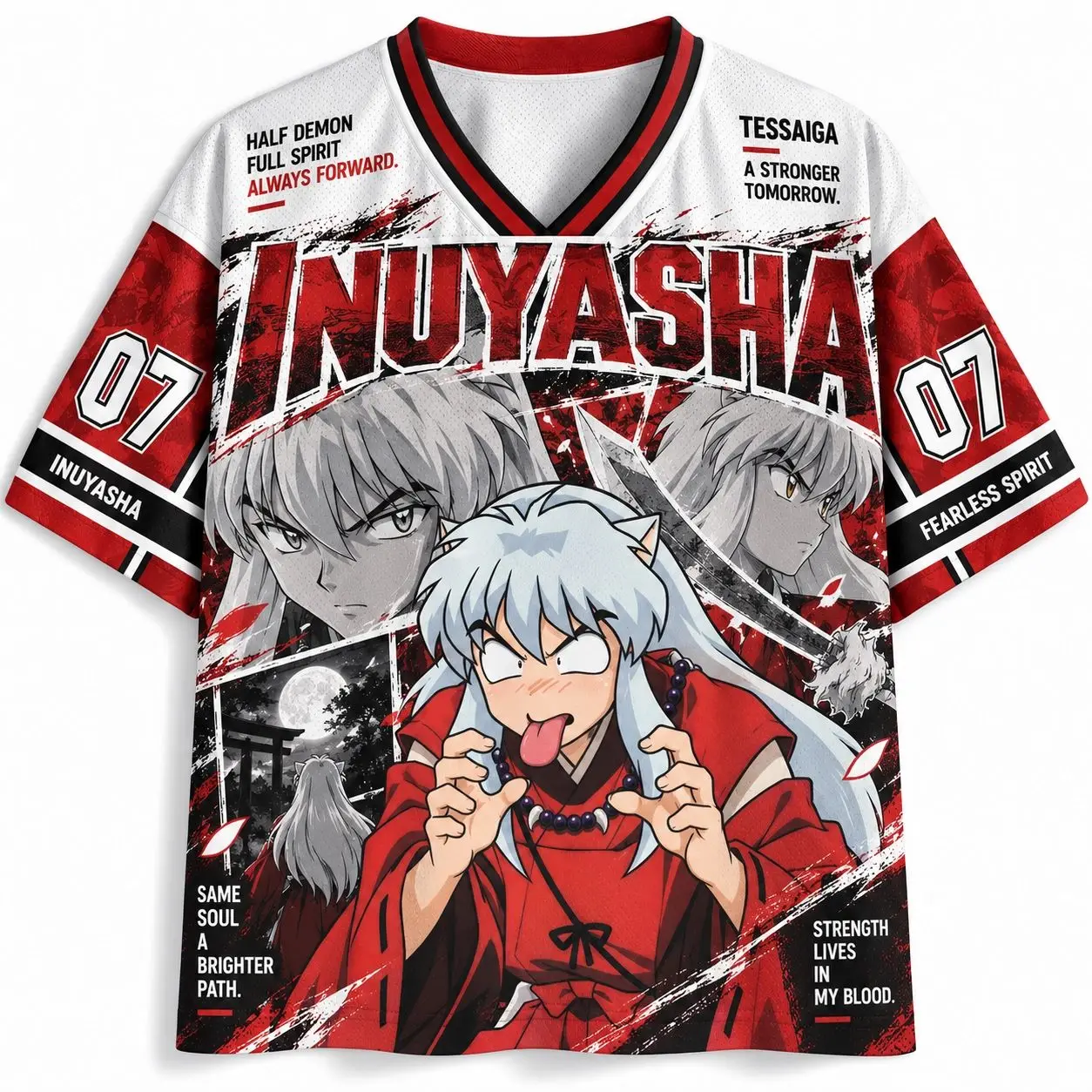 Inuyasha Mesh Jerseys Men's and Women's Short Sleeved T-shirts Full of Retro Anime Street Hip-hop Loose Role-playing Tops