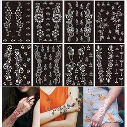 Plantillas de tatuaje de Henna reutilizables, plantilla de pintura para mano, arte corporal, flor, tatuaje temporal, manga, boda, novia, Belleza