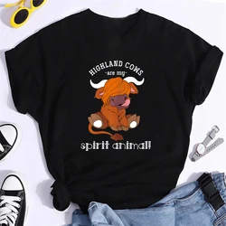 Scottish Farmer Highland Cow Printed Women's T-Shirt Funny Ladies T-Shirt Loose Summer  Graphics Kawaii Clothes