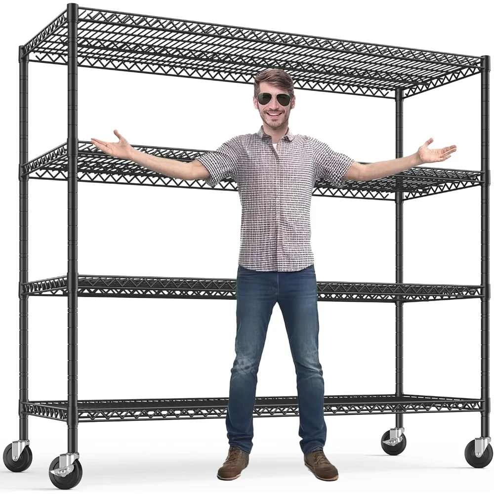 

75.6" H Storage Shelves Wire Shelving Unit with Wheels 2500LBS Garage Shelving Heavy Duty Metal Shelves for Storage Rack Adjust