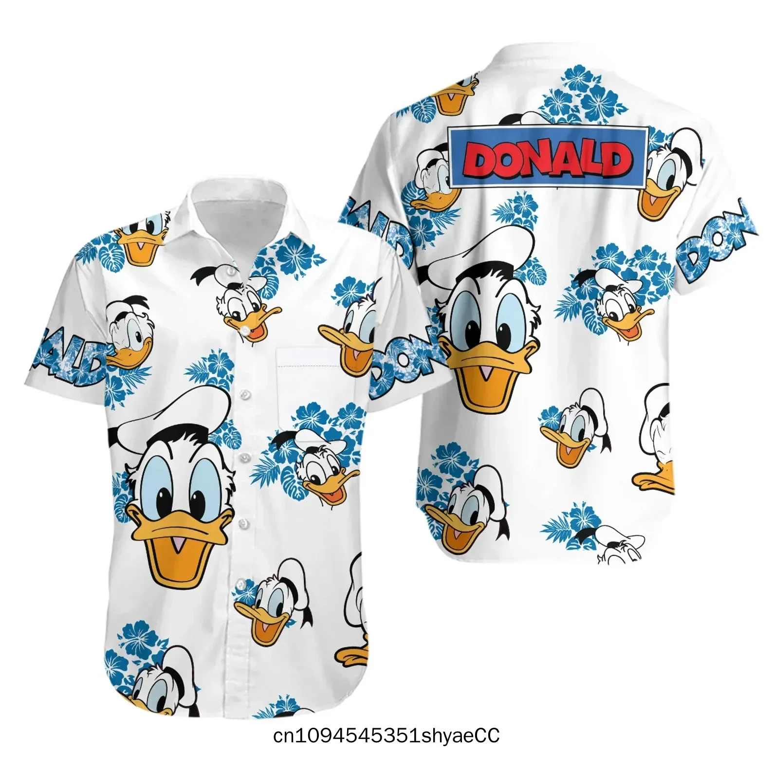 Donald Duck Hawaiian Shirts Men's Short Sleeve Tops Disney Hawaiian Shirt Casual Beach Short Sleeve Vintage Button Down Shirt
