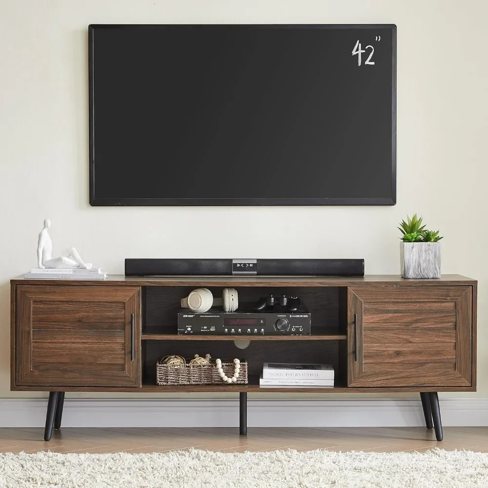 

Mid Century Modern TV Stand, Wood TV Stand with Storage Cabinet and Open Shelf for Televisions