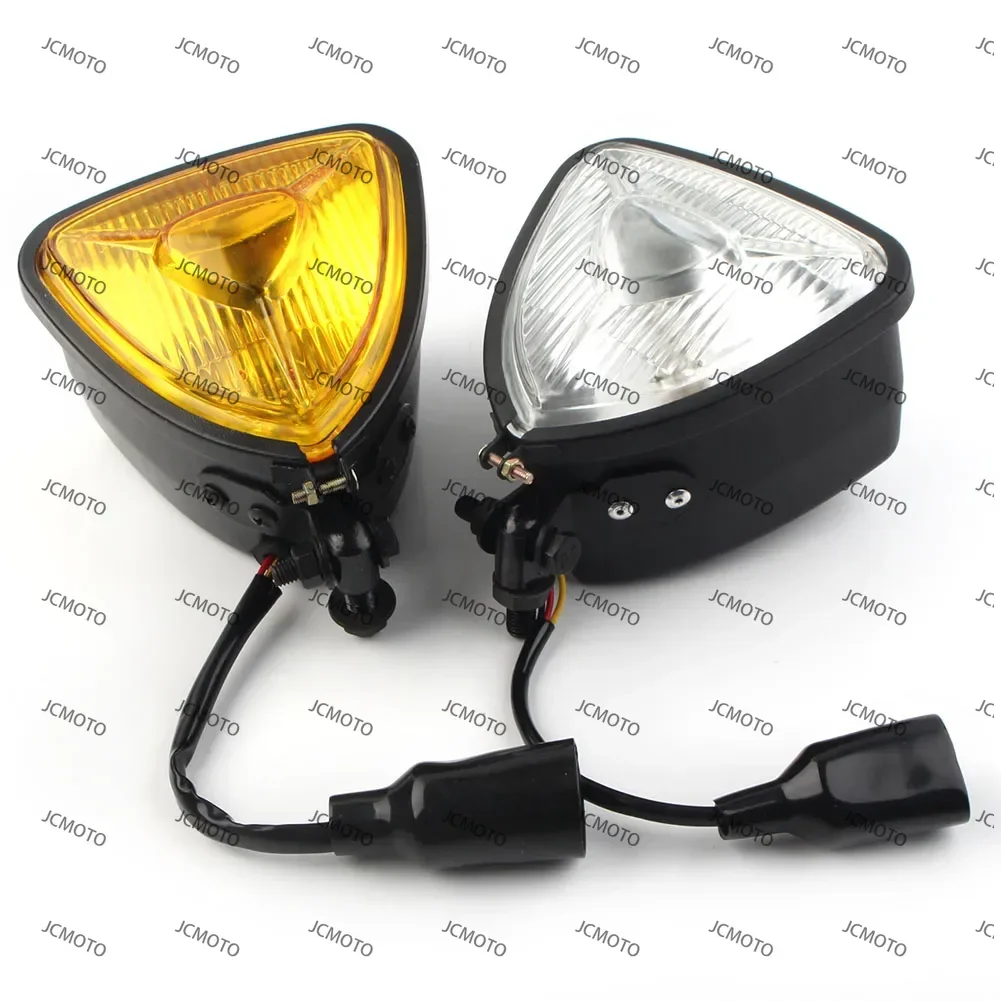 

For Harley Chopper Bobber Custom Cafe Racer 12V Triangle Motorbike Headlight Lamp Head Light