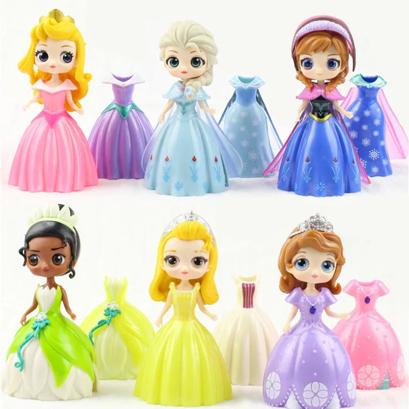 6Pcs Disney Princess Collectible Frozen Elsa Alice Cinderella Ariel Magic Clip Dress Clothes Change Doll Creative Dress Up Toys