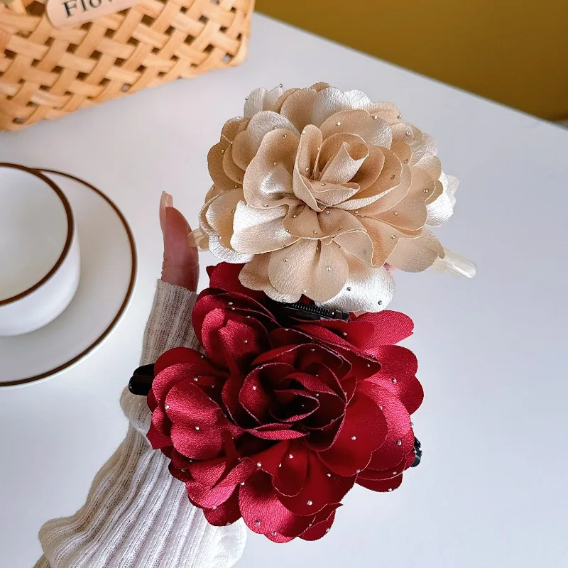 Korean Style Dignified Flowers Grip Oversized Rose Clip Back Head Updo Shark Clip Barrettes Hair accessories