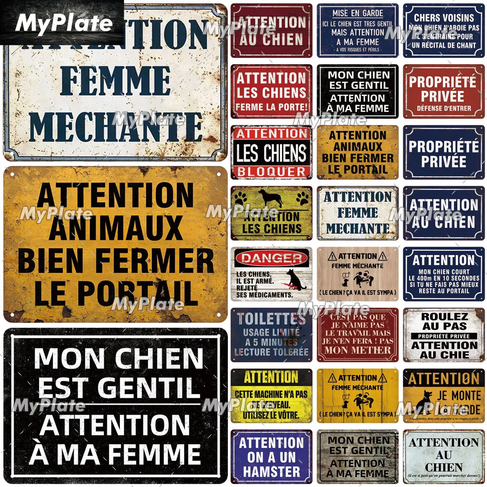 [MaPalte] Vintage French Warning Sign Metal Sign Tin Sign Decoration Plaque Home Wall Door Decor Bar Sign Home Plate Poster