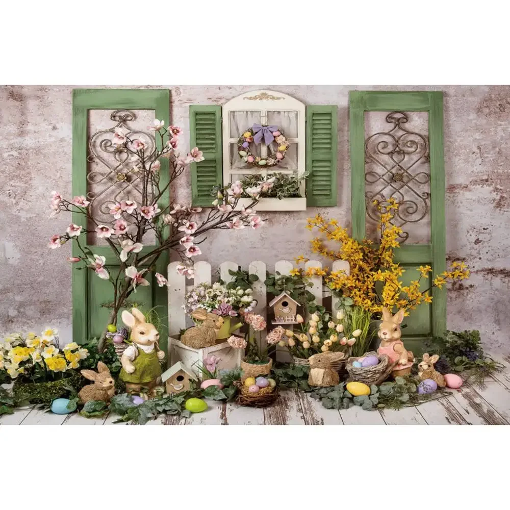 Easter Windows Backdrops Photography Decoration Retro Wall Gate Flowers Cabin Fence Home Party Custom Children Photo Backgrounds